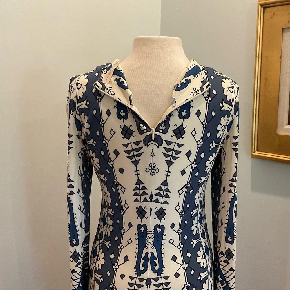 Tory‎ Burch Matte Jersey Lisbon Blue & White Dress